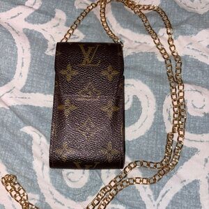 Louis Vuitton Etui Brown Monogram Wallet with Gold Chain